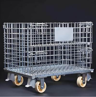 Lồng thép lưới chịu lực có thể gập lại với bánh xe cho mục đích công nghiệp