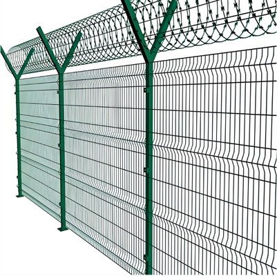 PVC nhựa nhựa ốp cao 6FT 3D cong V Mesh Security Fence Panel RAL6005 Xanh 50x200mm lỗ chống leo hệ thống